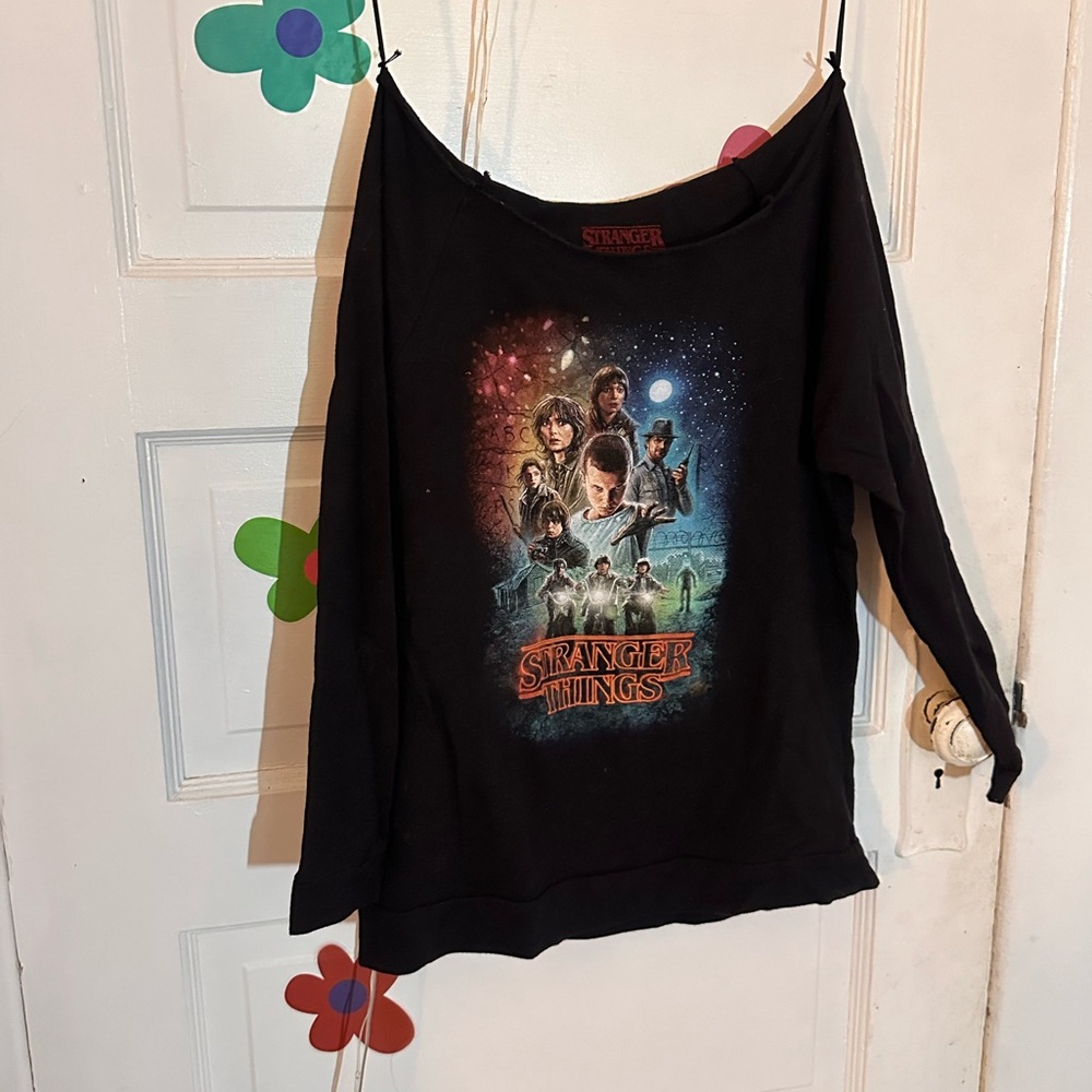 Black Off the Shoulder Stranger Things Sweatshirt